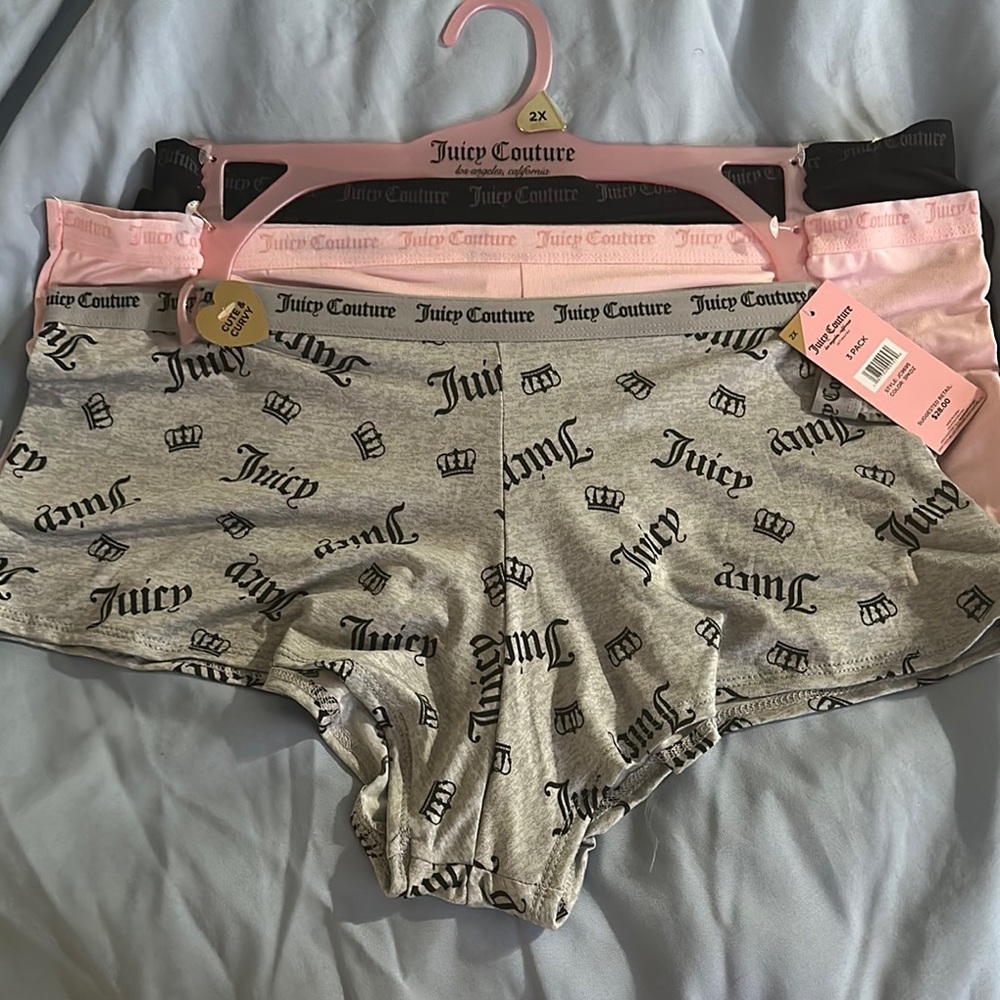 Juicy Couture Gray and Pink Logo Boyshorts 2XL New